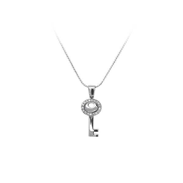 Chìa khóa dạng mặt dây chuyền với đá zircon trắng và vàng trắng