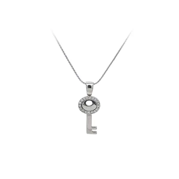 Chìa khóa dạng mặt dây chuyền với đá zircon trắng và vàng trắng