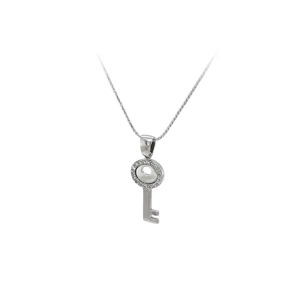 Chìa khóa dạng mặt dây chuyền với đá zircon trắng và vàng trắng