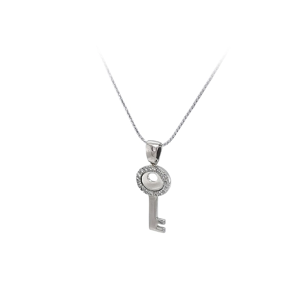 Chìa khóa dạng mặt dây chuyền với đá zircon trắng và vàng trắng