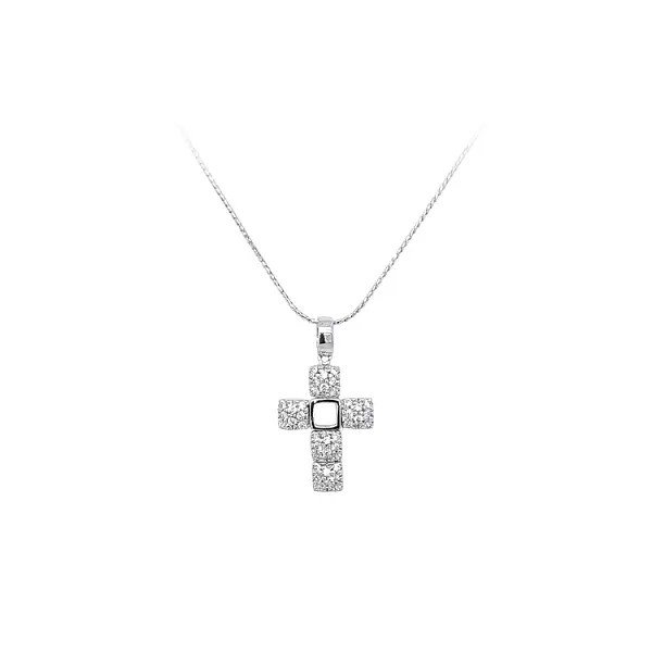Mặt dây chuyền thánh giá với đá zircon trắng và vàng trắng