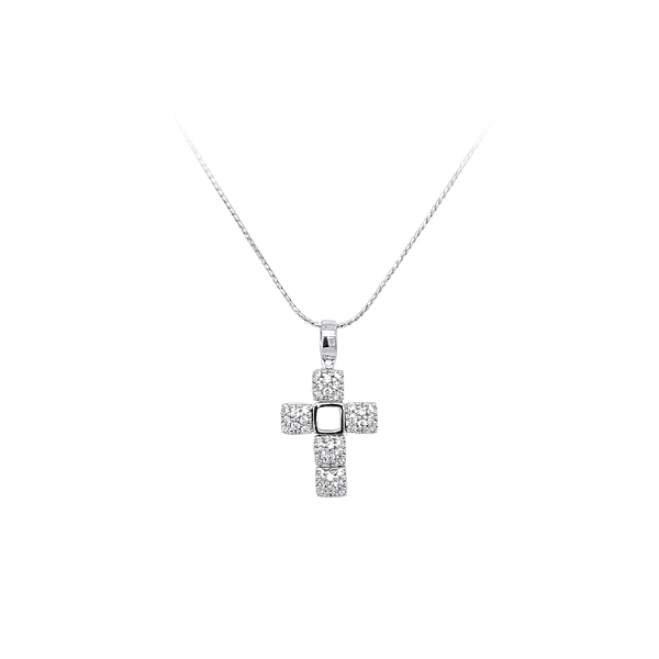 Mặt dây chuyền thánh giá với đá zircon trắng và vàng trắng