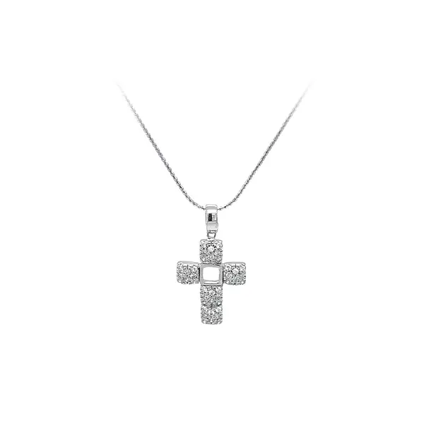 Mặt dây chuyền thánh giá với đá zircon trắng và vàng trắng