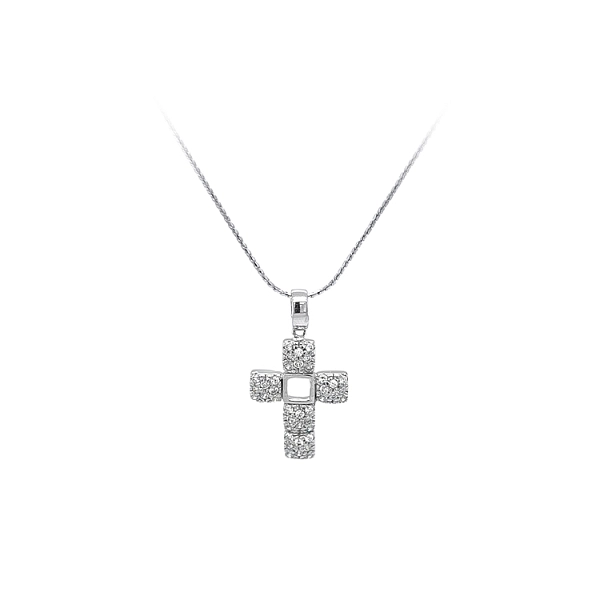 Mặt dây chuyền thánh giá với đá zircon trắng và vàng trắng