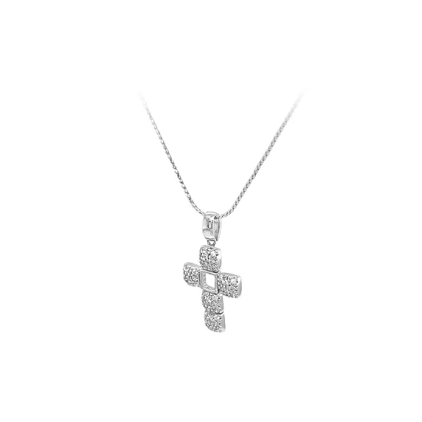 Mặt dây chuyền thánh giá với đá zircon trắng và vàng trắng