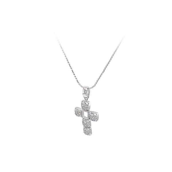 Mặt dây chuyền thánh giá với đá zircon trắng và vàng trắng