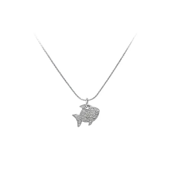 Mặt dây chuyền hình cá với đá zircon trắng vàng