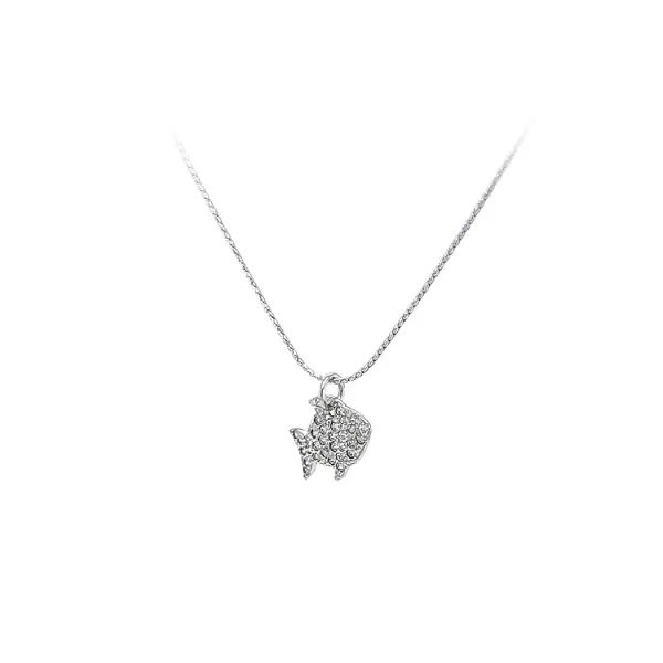 Mặt dây chuyền hình cá với đá zircon trắng vàng