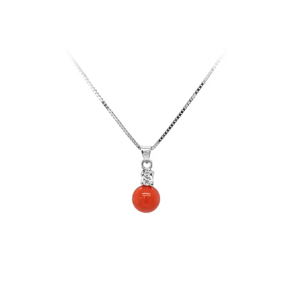 Mặt dây chuyền bằng vàng trắng và san hô