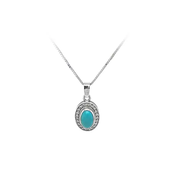 Mặt dây chuyền bằng vàng trắng đính đá turquoise