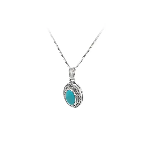 Mặt dây chuyền bằng vàng trắng đính đá turquoise