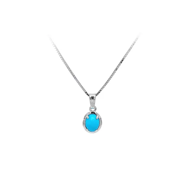 Mặt dây chuyền bằng vàng trắng đính đá turquoise