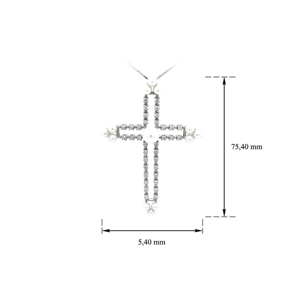 Mặt dây chuyền hình thánh giá với ngọc trai và đá zircon trắng vàng
