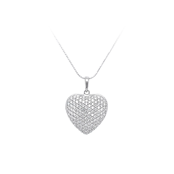 Mặt dây chuyền hình trái tim với đá zircon trắng vàng