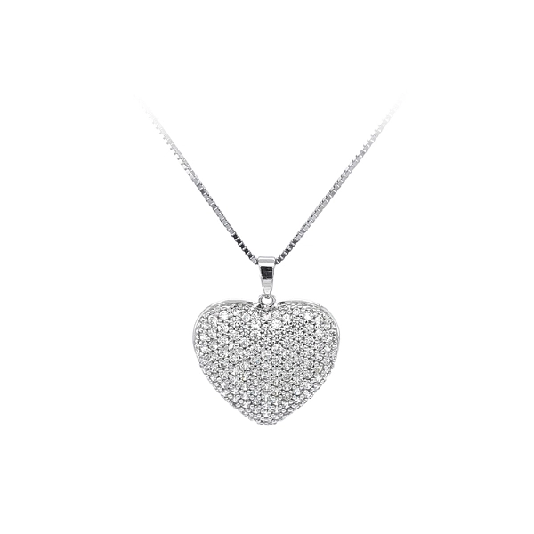 Mặt dây chuyền hình trái tim với đá zircon trắng vàng