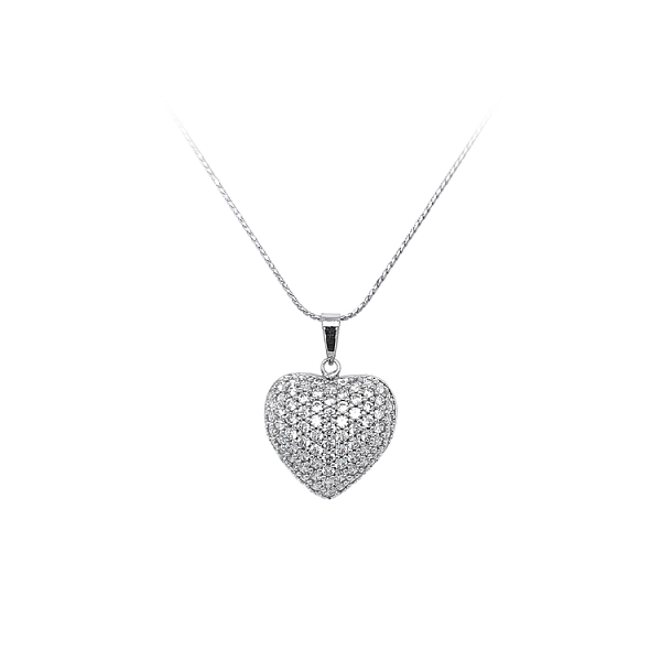 Mặt dây chuyền hình trái tim với đá zircon trắng vàng
