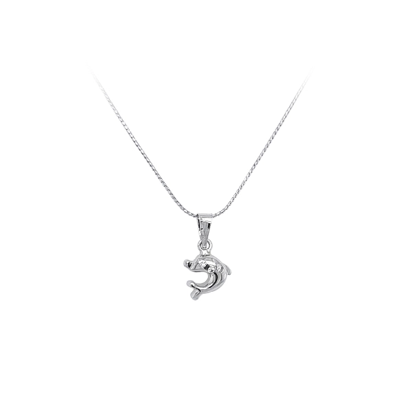 Mặt dây chuyền hình cá heo với đá zircon trắng vàng