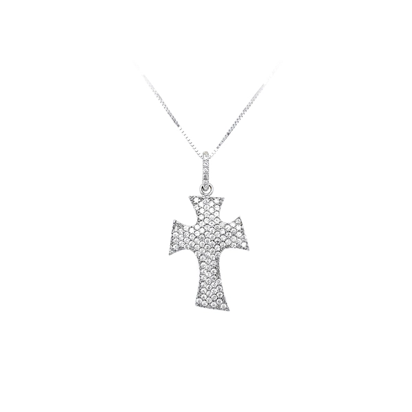 Mặt dây chuyền thánh giá với đá zircon trắng và vàng trắng