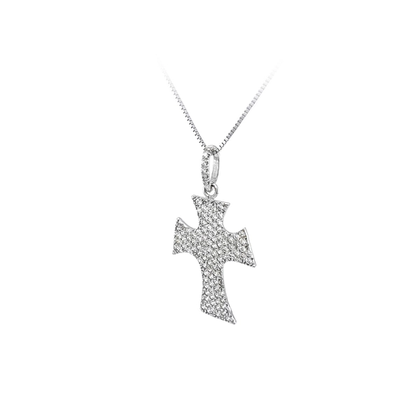 Mặt dây chuyền thánh giá với đá zircon trắng và vàng trắng
