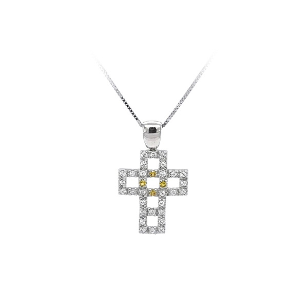 Mặt dây chuyền thánh giá với đá zircon trắng và vàng trắng