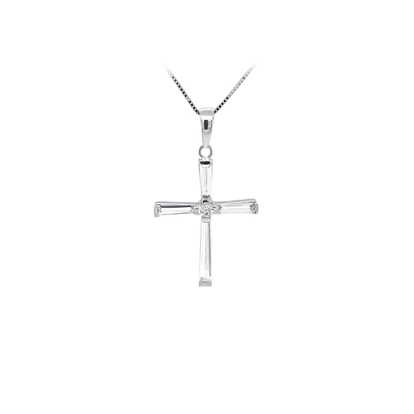 Mặt dây chuyền thánh giá với đá zircon trắng và vàng trắng