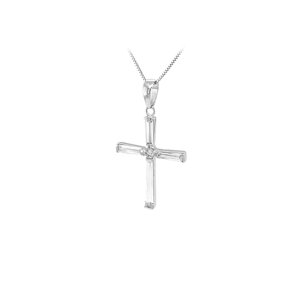 Mặt dây chuyền thánh giá với đá zircon trắng và vàng trắng