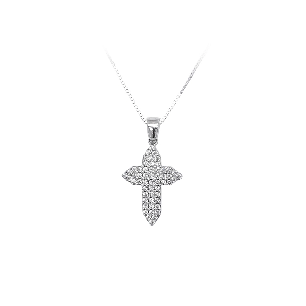 Mặt dây chuyền thánh giá với đá zircon trắng và vàng trắng
