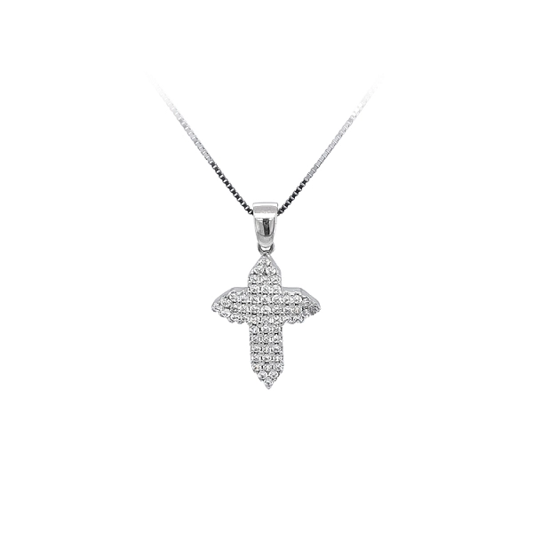 Mặt dây chuyền thánh giá với đá zircon trắng và vàng trắng