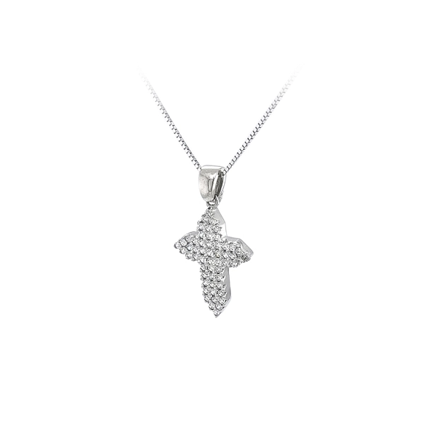 Mặt dây chuyền thánh giá với đá zircon trắng và vàng trắng