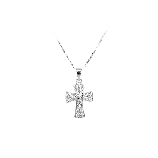 Mặt dây chuyền thánh giá với đá zircon trắng và vàng trắng