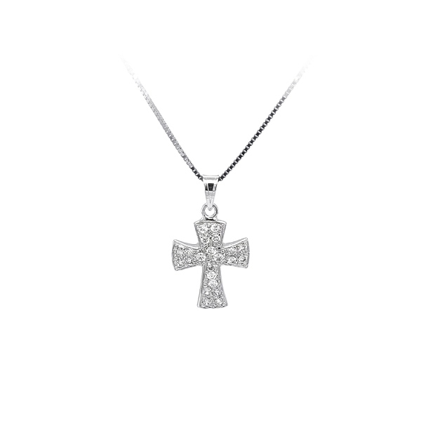 Mặt dây chuyền thánh giá với đá zircon trắng và vàng trắng