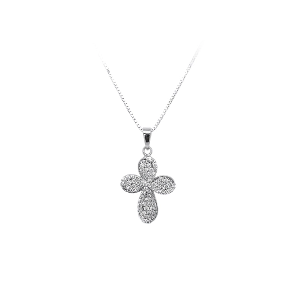 Mặt dây chuyền thánh giá với đá zircon trắng và vàng trắng
