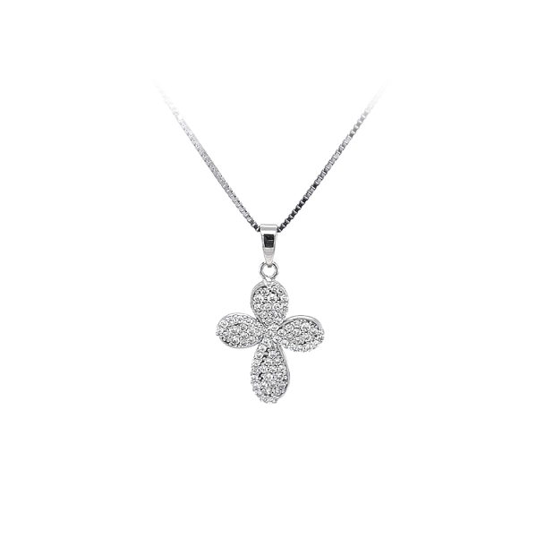 Mặt dây chuyền thánh giá với đá zircon trắng và vàng trắng