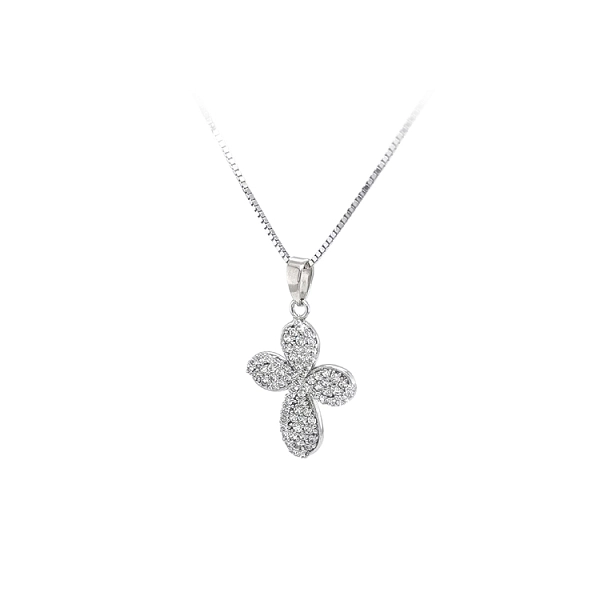Mặt dây chuyền thánh giá với đá zircon trắng và vàng trắng