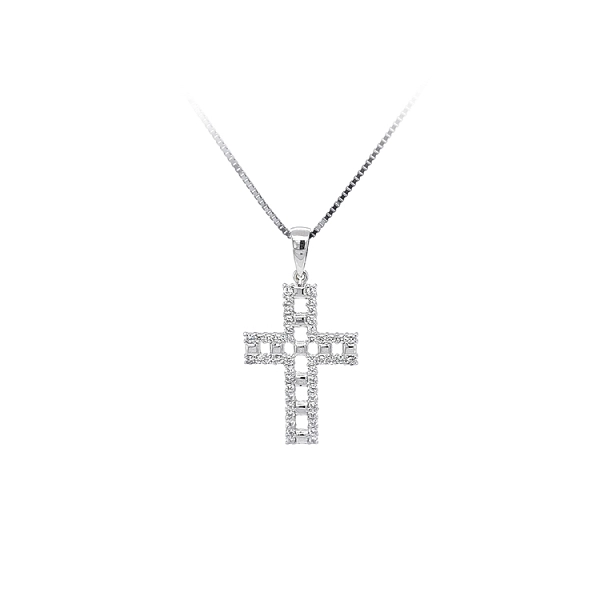 Mặt dây chuyền thánh giá với đá zircon và vàng trắng