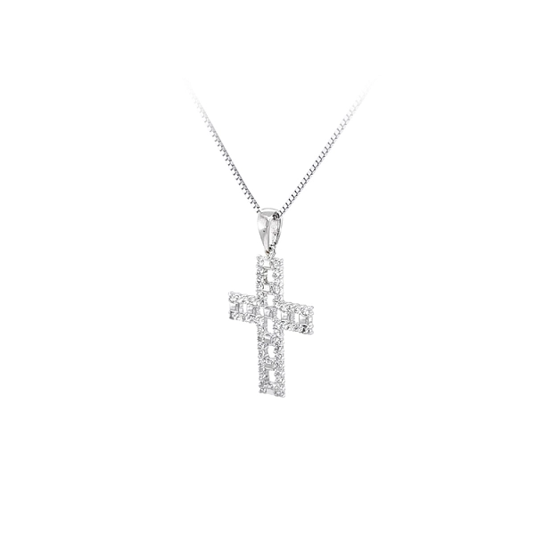 Mặt dây chuyền thánh giá với đá zircon và vàng trắng