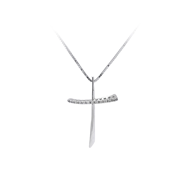Mặt dây chuyền hình thánh giá với đá zircon trắng và vàng trắng