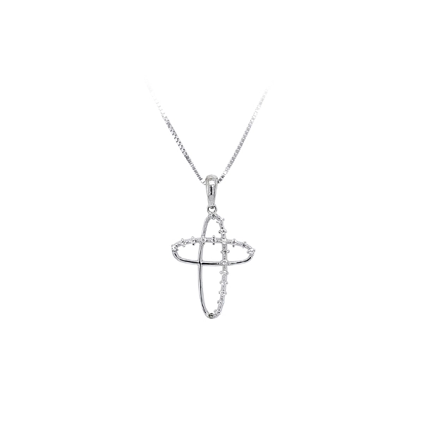 Mặt dây chuyền thánh giá với đá zircon trắng và vàng trắng