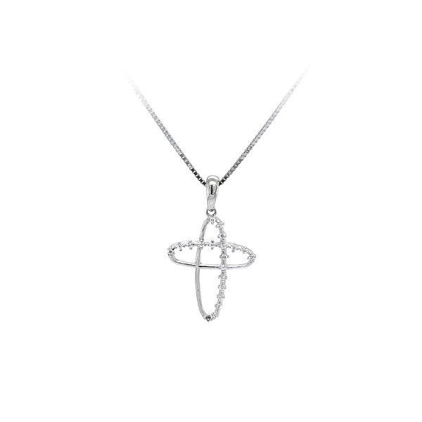 Mặt dây chuyền thánh giá với đá zircon trắng và vàng trắng