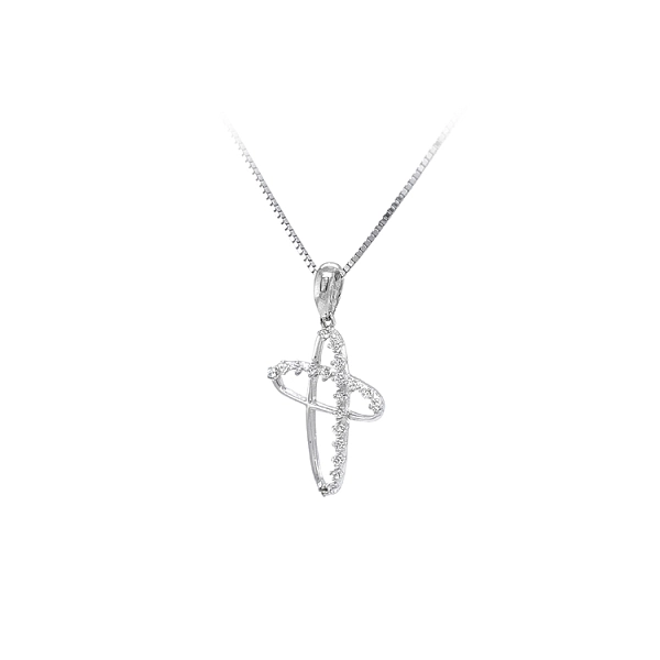Mặt dây chuyền thánh giá với đá zircon trắng và vàng trắng