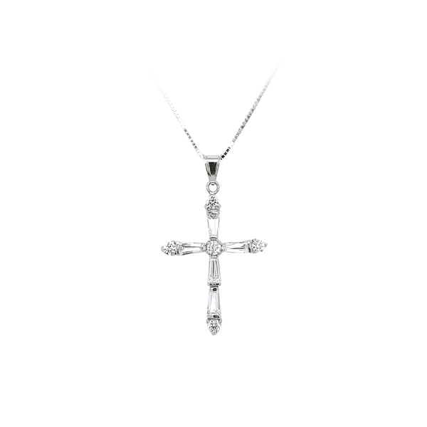 Mặt dây chuyền thánh giá với đá zircon trắng và vàng trắng