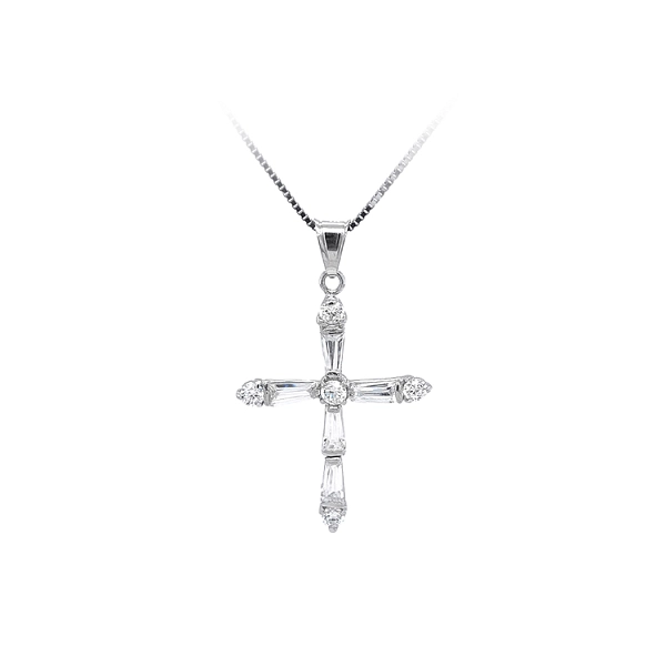 Mặt dây chuyền thánh giá với đá zircon trắng và vàng trắng