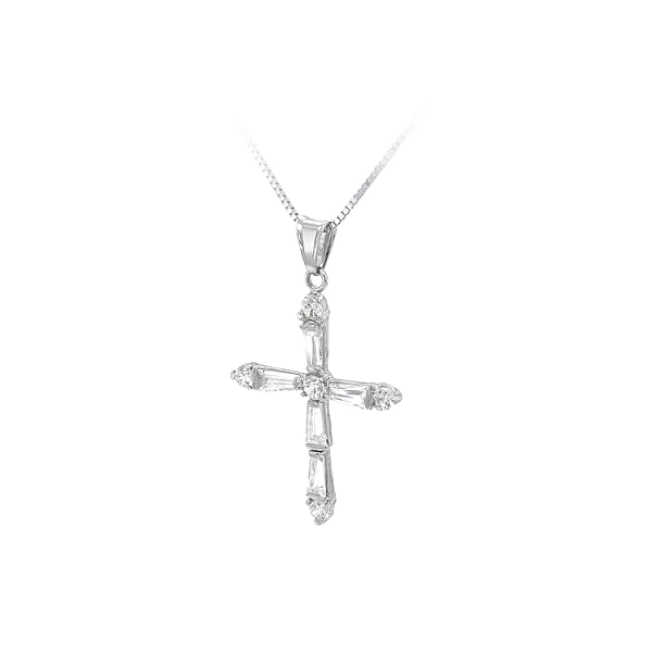 Mặt dây chuyền thánh giá với đá zircon trắng và vàng trắng