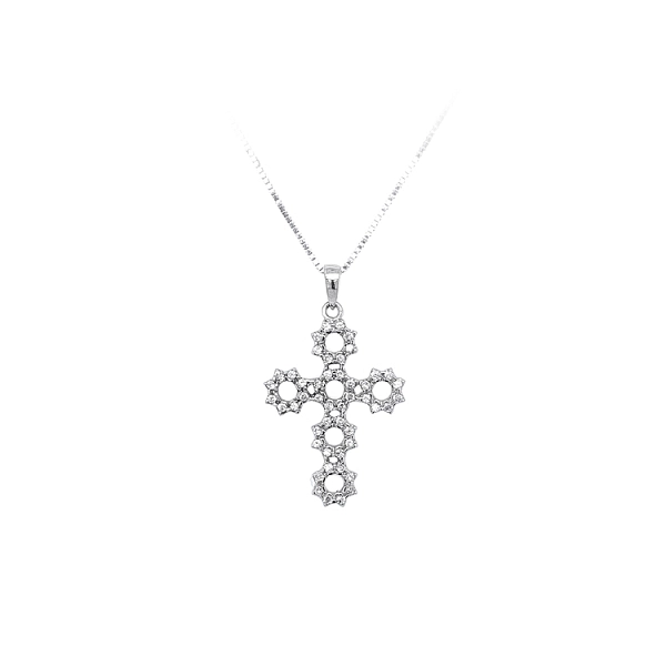 Mặt dây chuyền thánh giá với đá zircon trắng và vàng trắng