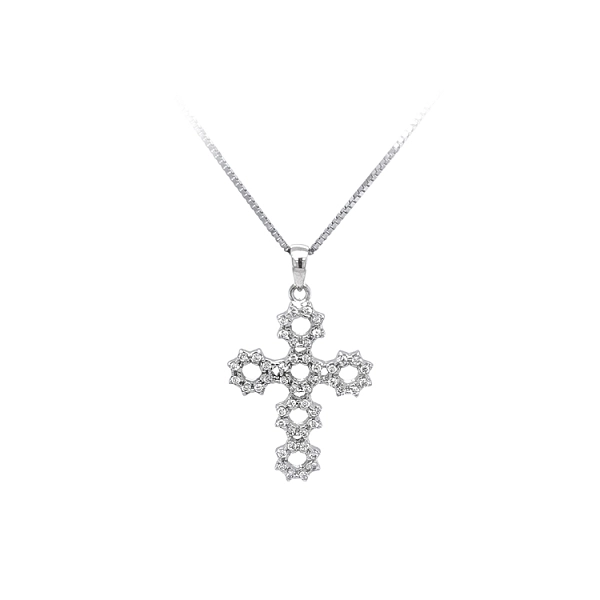 Mặt dây chuyền thánh giá với đá zircon trắng và vàng trắng