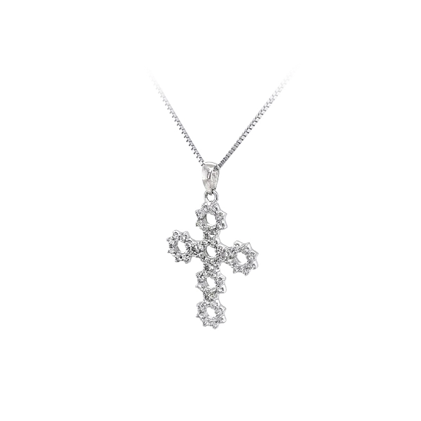 Mặt dây chuyền thánh giá với đá zircon trắng và vàng trắng