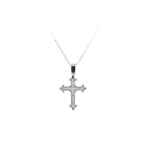 Mặt dây chuyền thánh giá với đá zircon trắng và vàng trắng