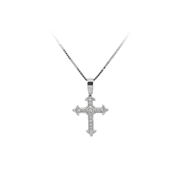 Mặt dây chuyền thánh giá với đá zircon trắng và vàng trắng