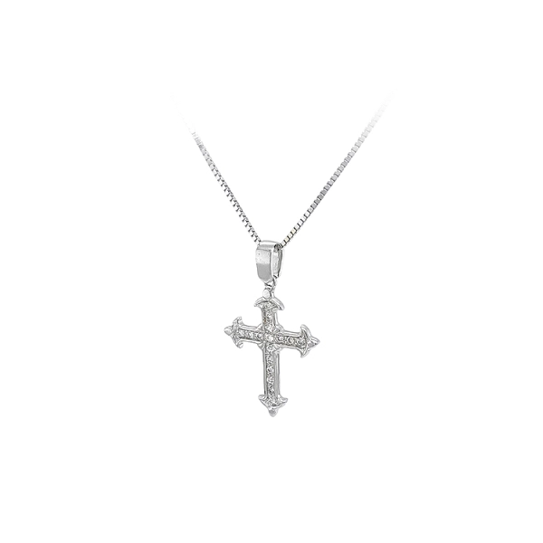 Mặt dây chuyền thánh giá với đá zircon trắng và vàng trắng