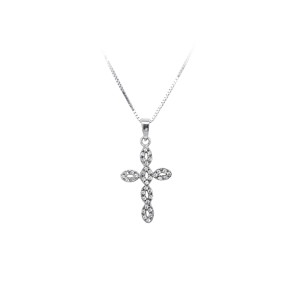 Mặt dây chuyền thánh giá với đá zircon trắng và vàng trắng